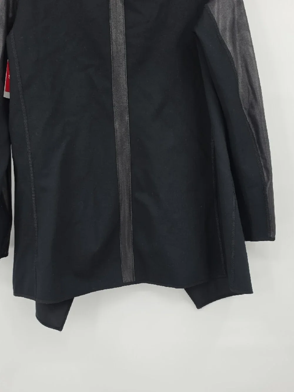 SPANX Black Draped Jacket with Faux Leather Sleeves Size L